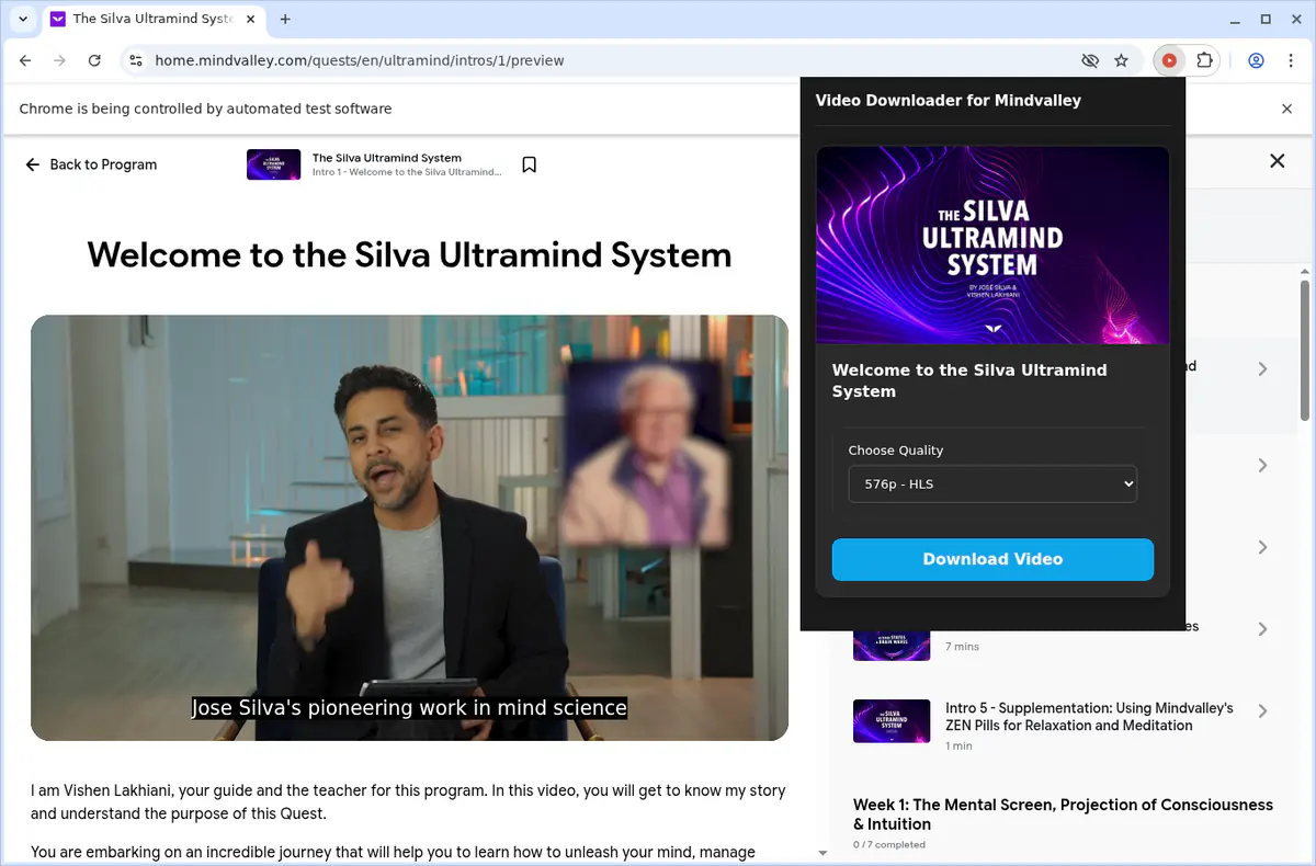 Mindvalley Video Downloader browser extension screenshot 3